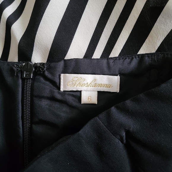 Shoshanna Strapless Draped Tulip Striped Black/White Mini Cocktail Dress Size 6 - Picture 11 of 12